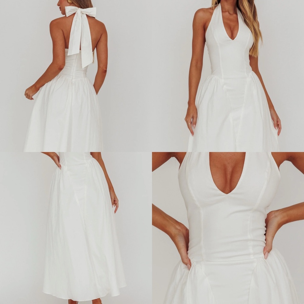 White Halterneck Tie Maxi Dress